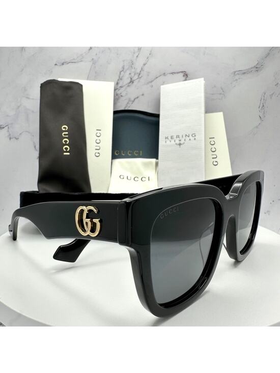 New Gucci Sunglasses Black Gold Square main image 9